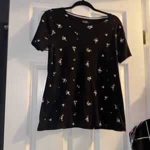 Croft & Barrow Black Floral Short Sleeve Top